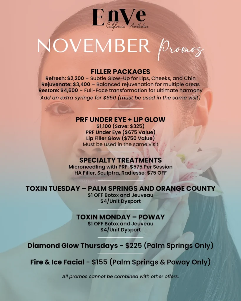 November special offer popup featuring exclusive discounts on skincare and beauty treatments in Palm Springs.