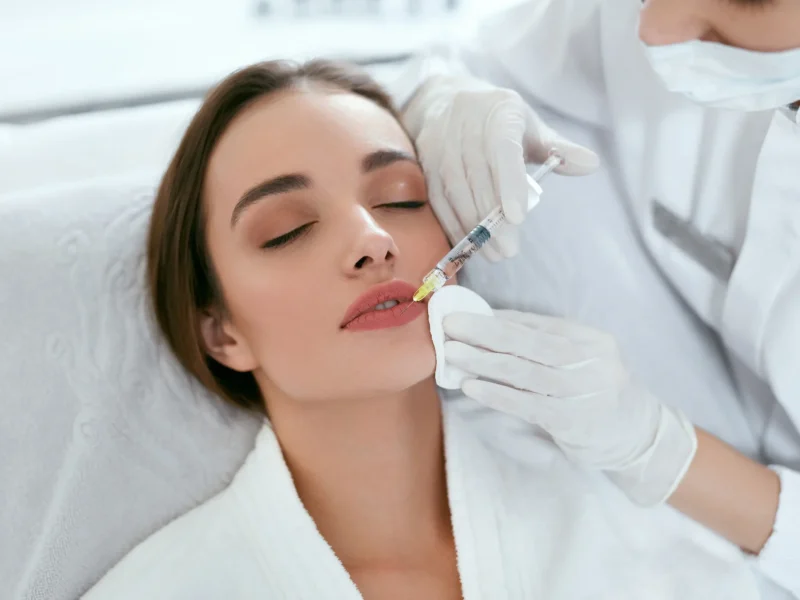 Woman after lip injections in Palm Springs and Orange County, CA showcasing enhanced volume and definition