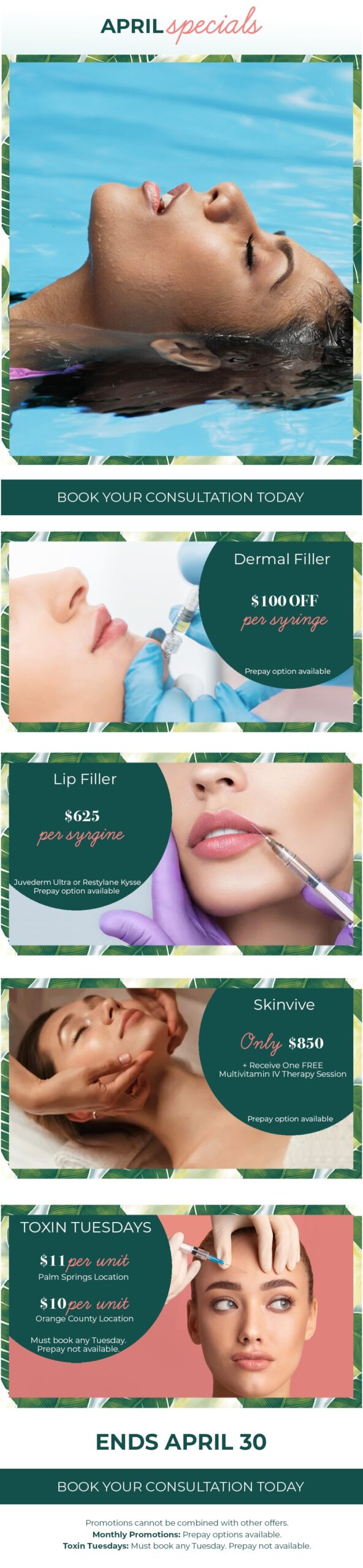 Photo of our April Specials. Call us to learn more.