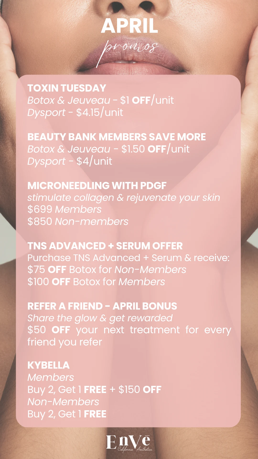 April Promos at Enve California Aesthetics